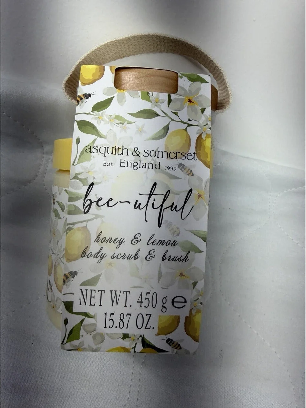 NEW Asquith & Somerset Bee-utiful Honey Lemon Body Scrub & Brush Set 15.87oz